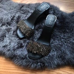 Zara silver beaded slip on block heels
